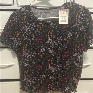 American Eagle Outfitters Black and Pink Crop T-Shirt